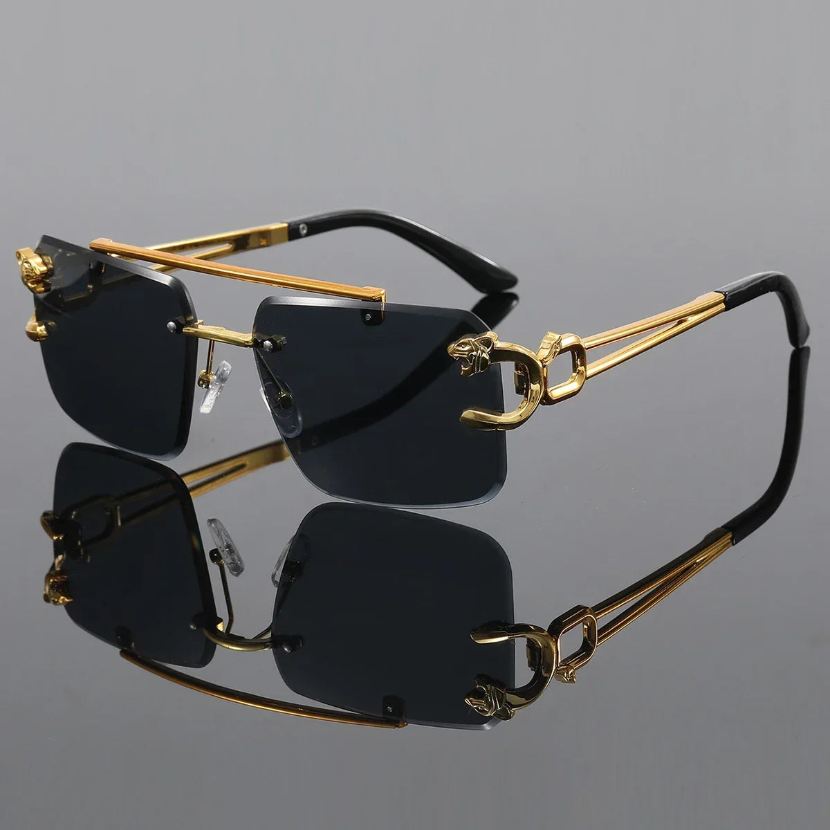Men’s Retro Rimless Square Sunglasses – Hollow-Out Design for Daily Wear, Outdoor, Vacation, Beach and Street Photography