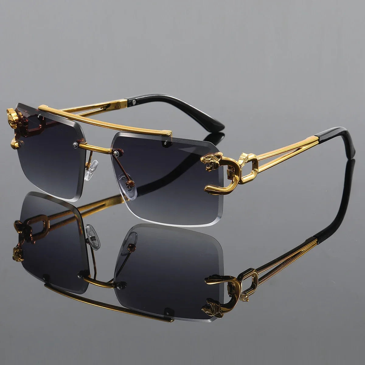 Men’s Retro Rimless Square Sunglasses – Hollow-Out Design for Daily Wear, Outdoor, Vacation, Beach and Street Photography