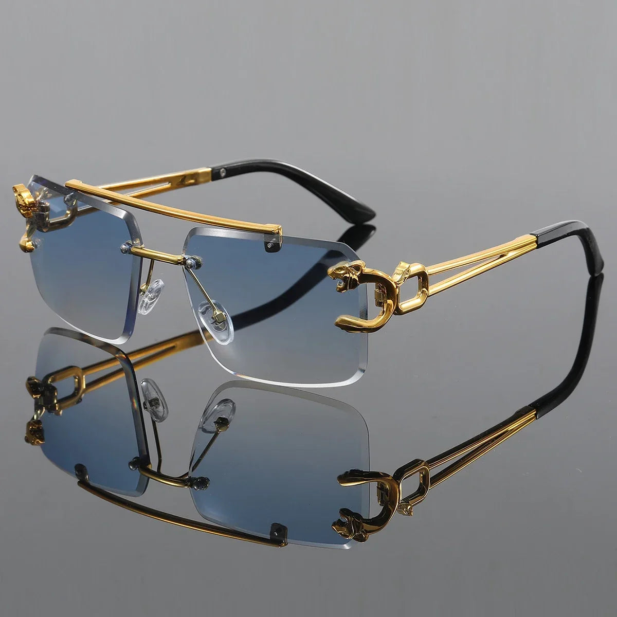 Men’s Retro Rimless Square Sunglasses – Hollow-Out Design for Daily Wear, Outdoor, Vacation, Beach and Street Photography