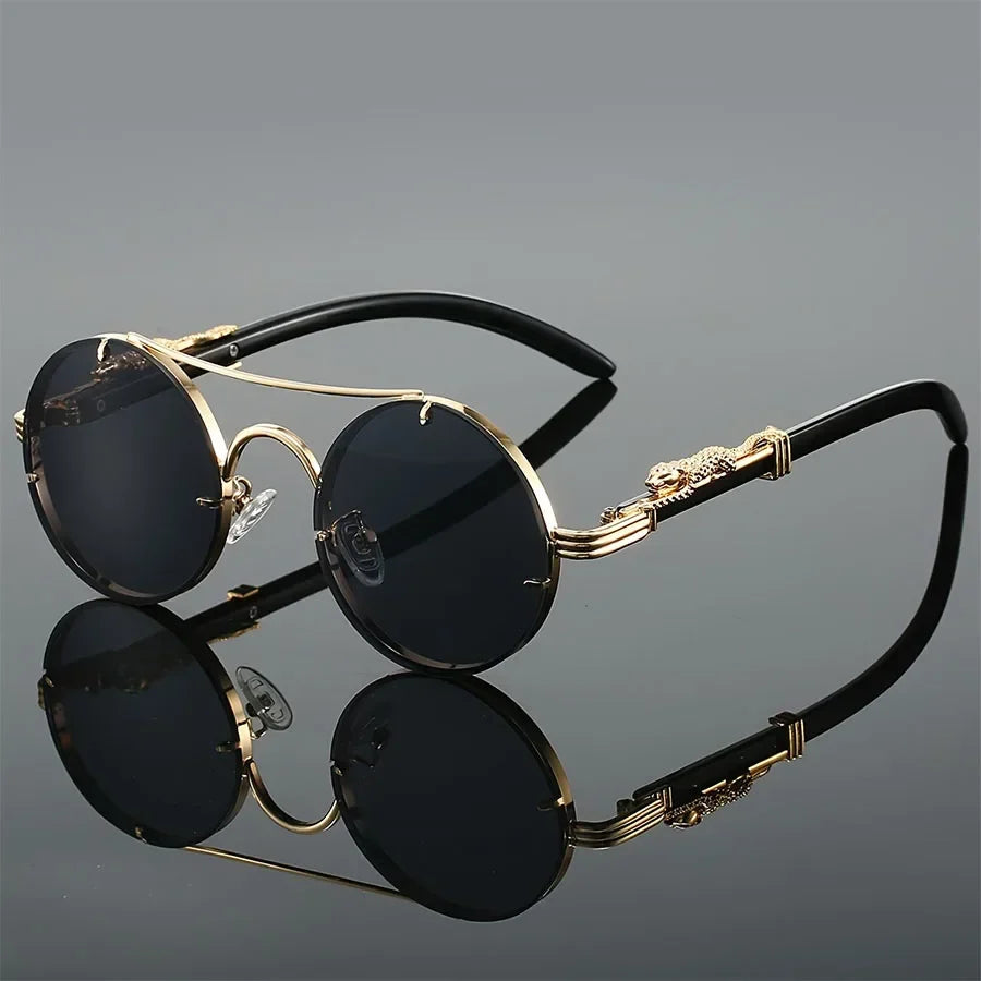Men’s Retro Steampunk Round Glasses – Fashion PC Lenses in Multiple Colors for Parties, Travel and Photos