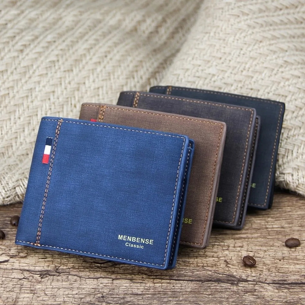 Men’s Retro Trifold Leather Wallet – Large Capacity, Solid Color, Vintage Business Style