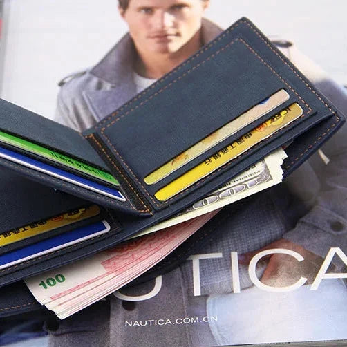Men’s Retro Trifold Leather Wallet – Large Capacity, Solid Color, Vintage Business Style