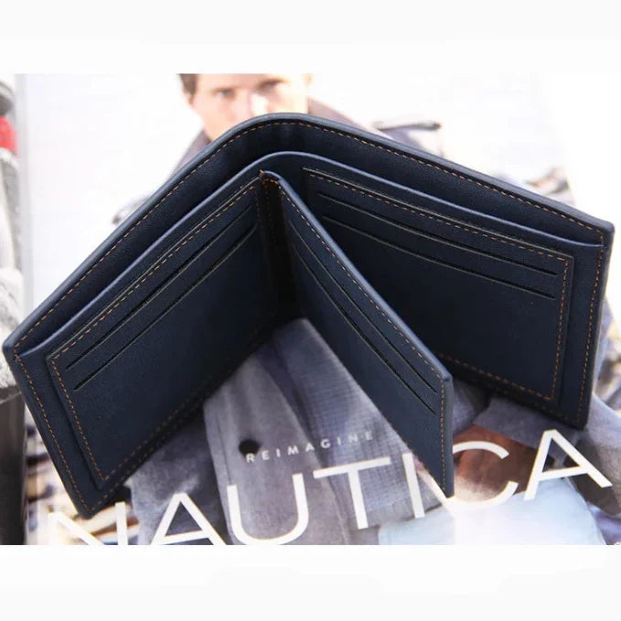 Men’s Retro Trifold Leather Wallet – Large Capacity, Solid Color, Vintage Business Style