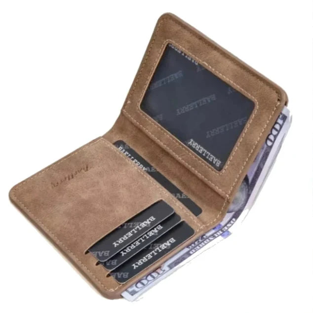 Men’s Slim Leather Wallet – Sanded Finish, Multi Card Holder, Minimalist Compact Short Wallet
