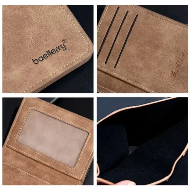 Men’s Slim Leather Wallet – Sanded Finish, Multi Card Holder, Minimalist Compact Short Wallet