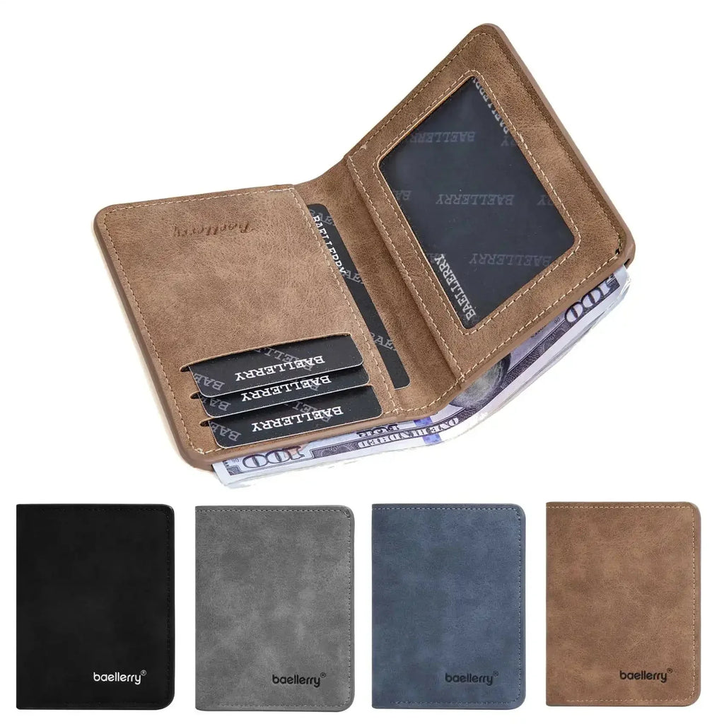 Men’s Slim Leather Wallet – Sanded Finish, Multi Card Holder, Minimalist Compact Short Wallet