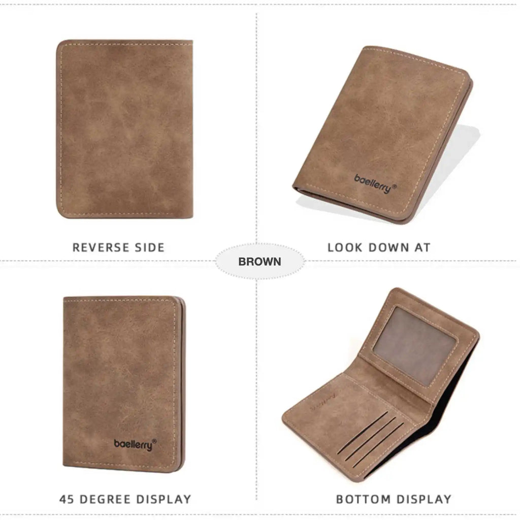 Men’s Slim Leather Wallet – Sanded Finish, Multi Card Holder, Minimalist Compact Short Wallet