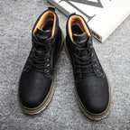 Men's Short Boots in Luxury Leather – Plush Lining, Classic, Motorcycle, Outdoor, Spring/Autumn