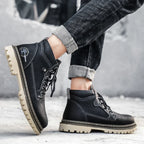 Men's Short Boots in Luxury Leather – Plush Lining, Classic, Motorcycle, Outdoor, Spring/Autumn