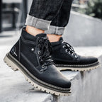 Men's Short Boots in Luxury Leather – Plush Lining, Classic, Motorcycle, Outdoor, Spring/Autumn