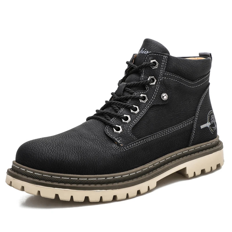 Men's Short Boots in Luxury Leather – Plush Lining, Classic, Motorcycle, Outdoor, Spring/Autumn