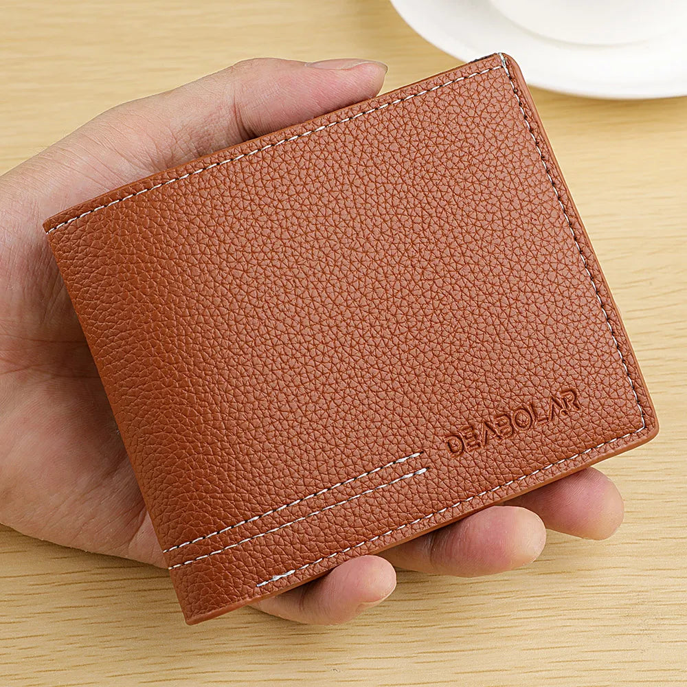 Men’s Slim Leather Wallet – Youth Luxury Short Bifold Card Holder, Minimalist Design