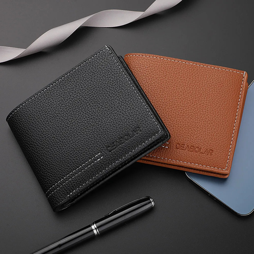 Men’s Slim Leather Wallet – Youth Luxury Short Bifold Card Holder, Minimalist Design