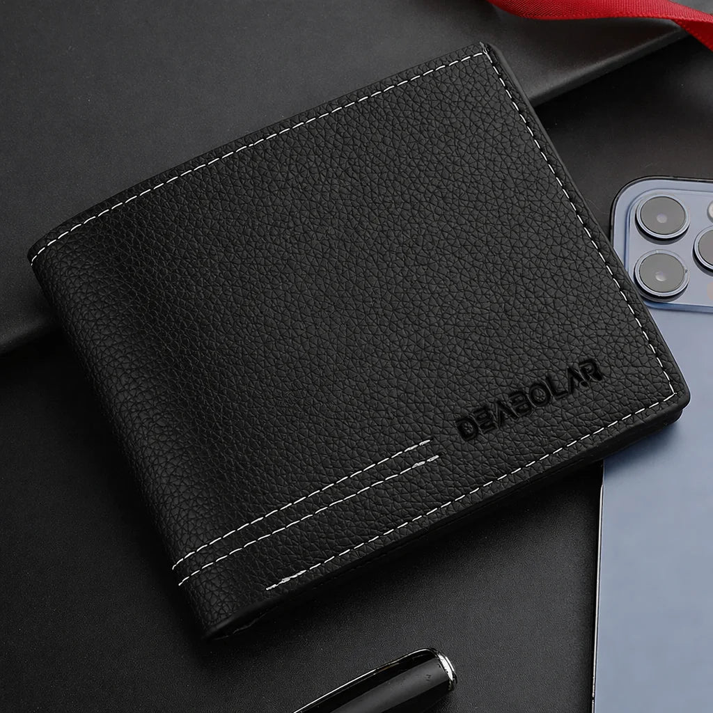 Men’s Slim Leather Wallet – Youth Luxury Short Bifold Card Holder, Minimalist Design