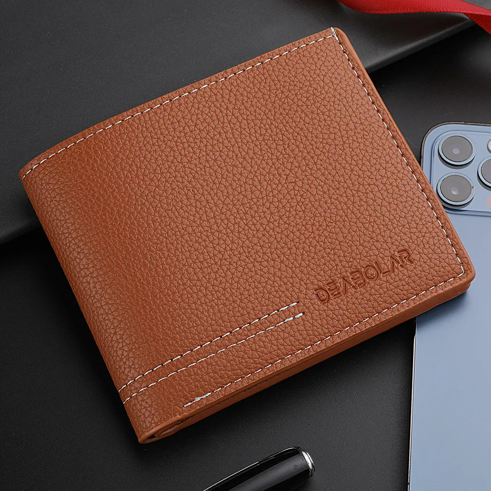 Men’s Slim Leather Wallet – Youth Luxury Short Bifold Card Holder, Minimalist Design