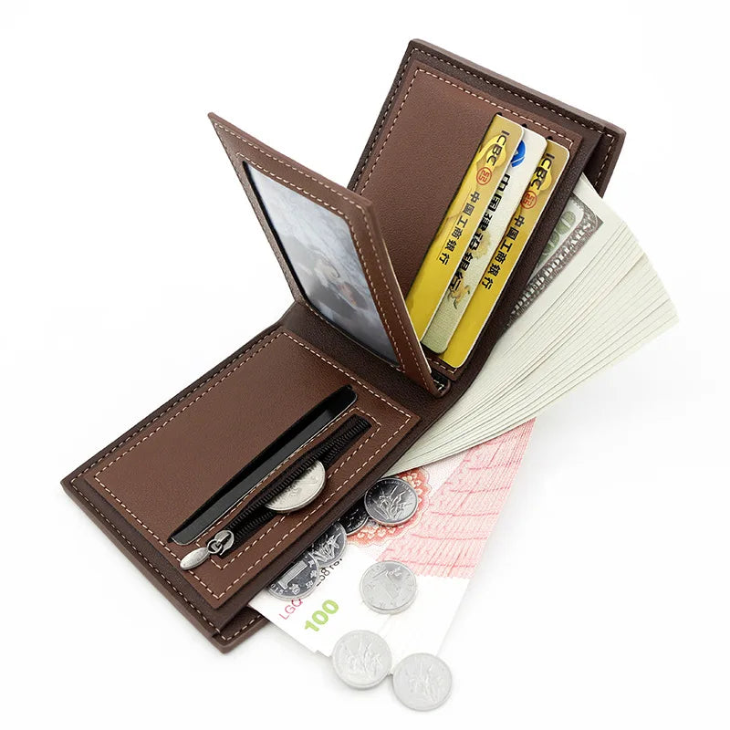 Men’s Slim PU Leather Wallet – Compact Card Holder with Coin Pocket, High-Quality Small Design