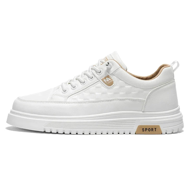 Men’s Sneakers Board Shoes – Soft Leather, Thick Sole, Anti-Slip, Versatile, Spring/Autumn