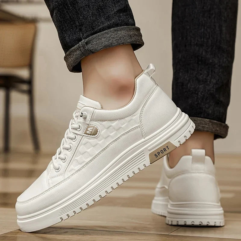 Men’s Sneakers Board Shoes – Soft Leather, Thick Sole, Anti-Slip, Versatile, Spring/Autumn
