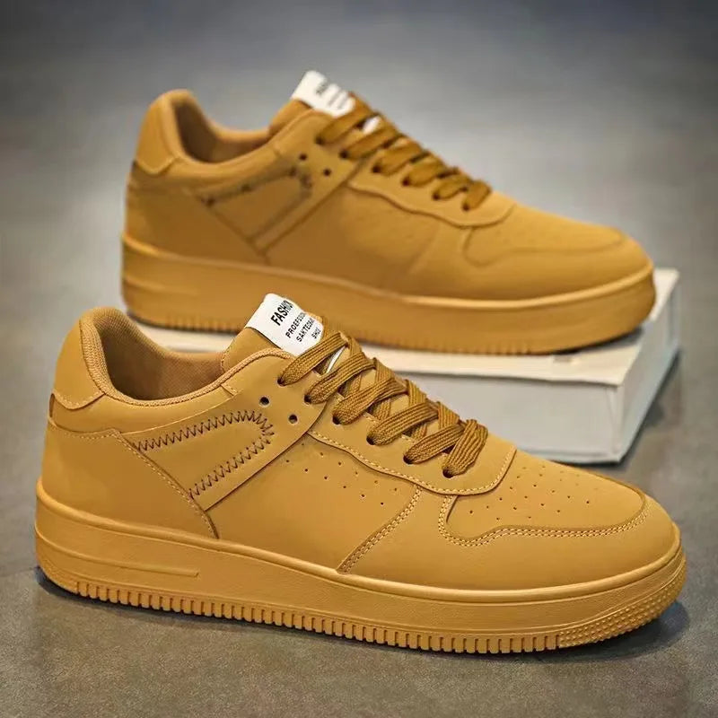 Casual Men’s Sneakers – Lightweight Breathable PU Leather Shoes, Lace-Up Flats for Everyday Comfort, Tennis & Fashion Footwear