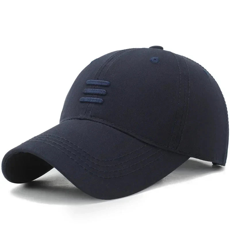 Soft Top Men’s Baseball Cap – Casual Cotton Snapback Outdoor Sport Dad Hat with Three Bars Design