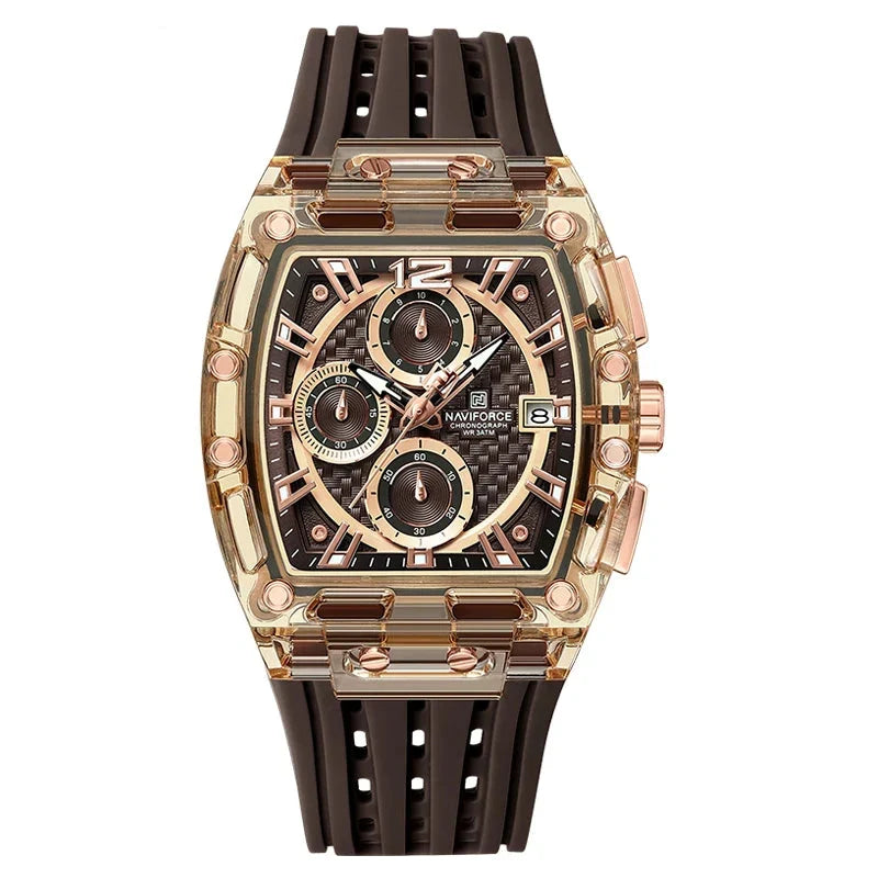 Men’s Sport Watch – High-Quality Quartz Chronograph with Silica Strap, 50M Waterproof, Date Display