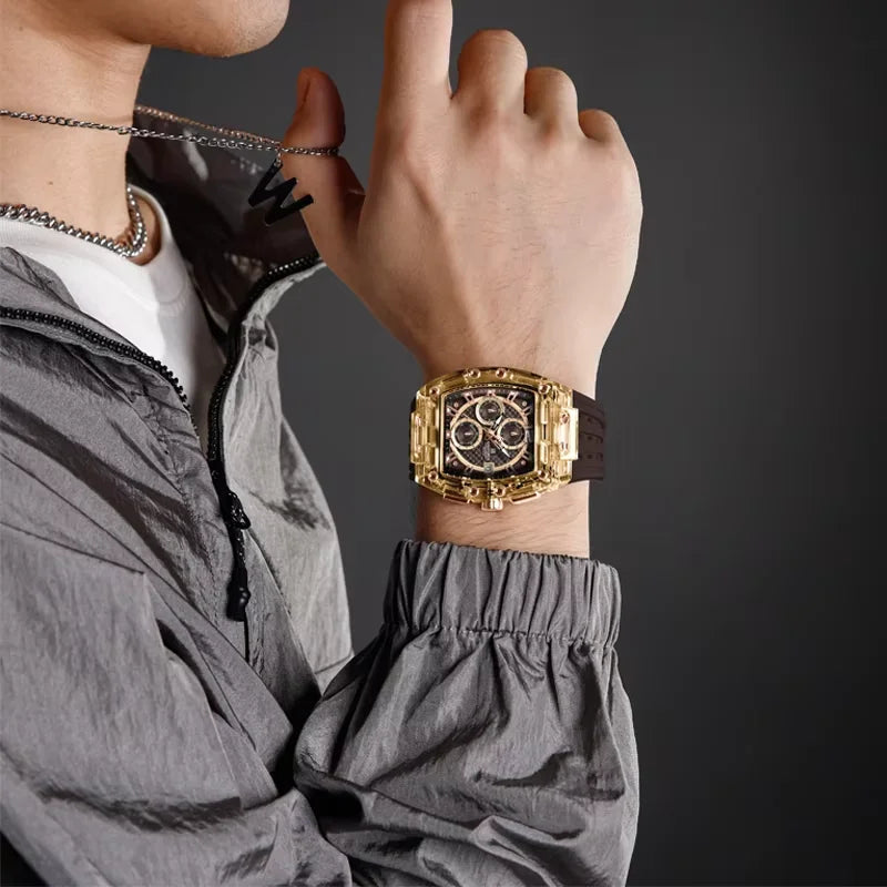 Men’s Sport Watch – High-Quality Quartz Chronograph with Silica Strap, 50M Waterproof, Date Display