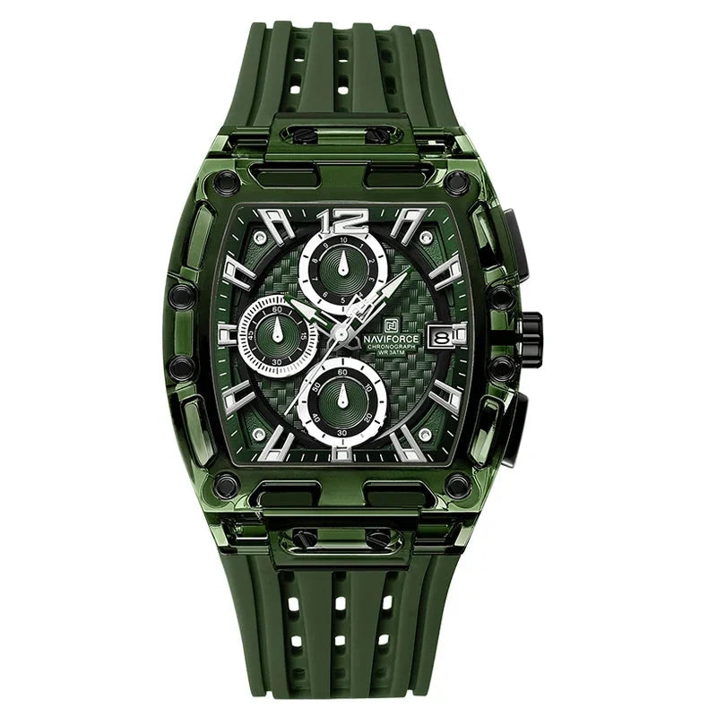 Men’s Sport Watch – High-Quality Quartz Chronograph with Silica Strap, 50M Waterproof, Date Display