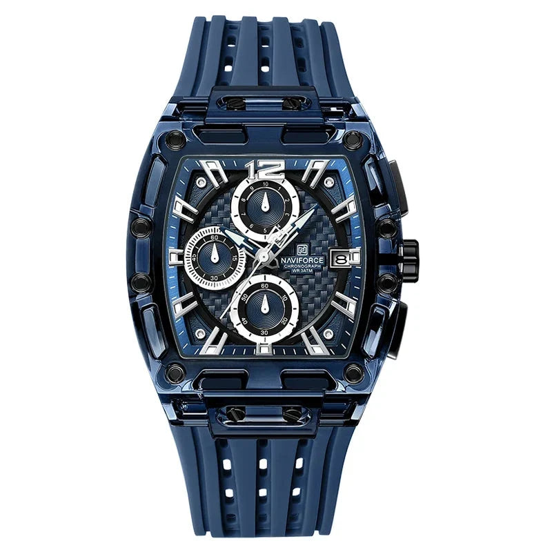 Men’s Sport Watch – High-Quality Quartz Chronograph with Silica Strap, 50M Waterproof, Date Display