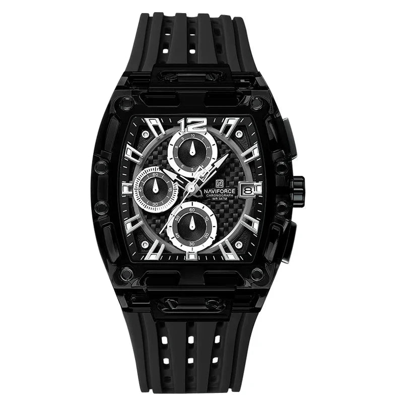 Men’s Sport Watch – High-Quality Quartz Chronograph with Silica Strap, 50M Waterproof, Date Display