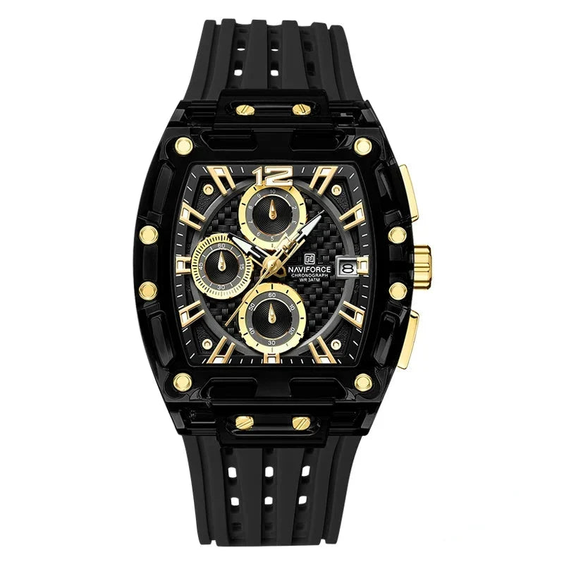 Men’s Sport Watch – High-Quality Quartz Chronograph with Silica Strap, 50M Waterproof, Date Display