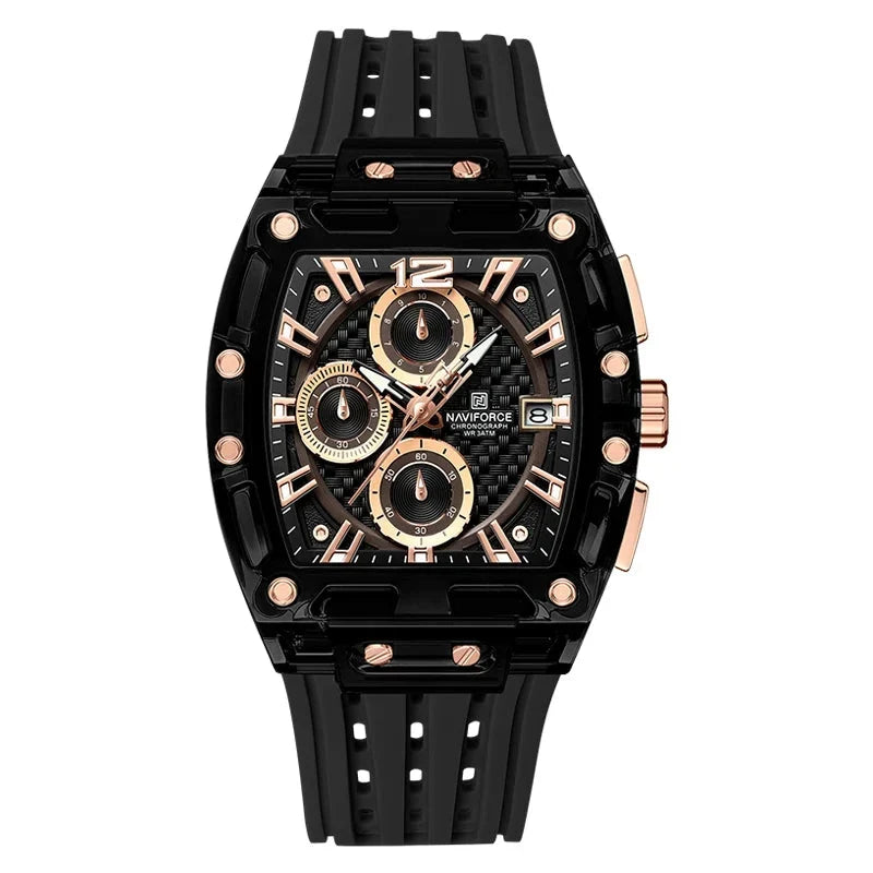 Men’s Sport Watch – High-Quality Quartz Chronograph with Silica Strap, 50M Waterproof, Date Display