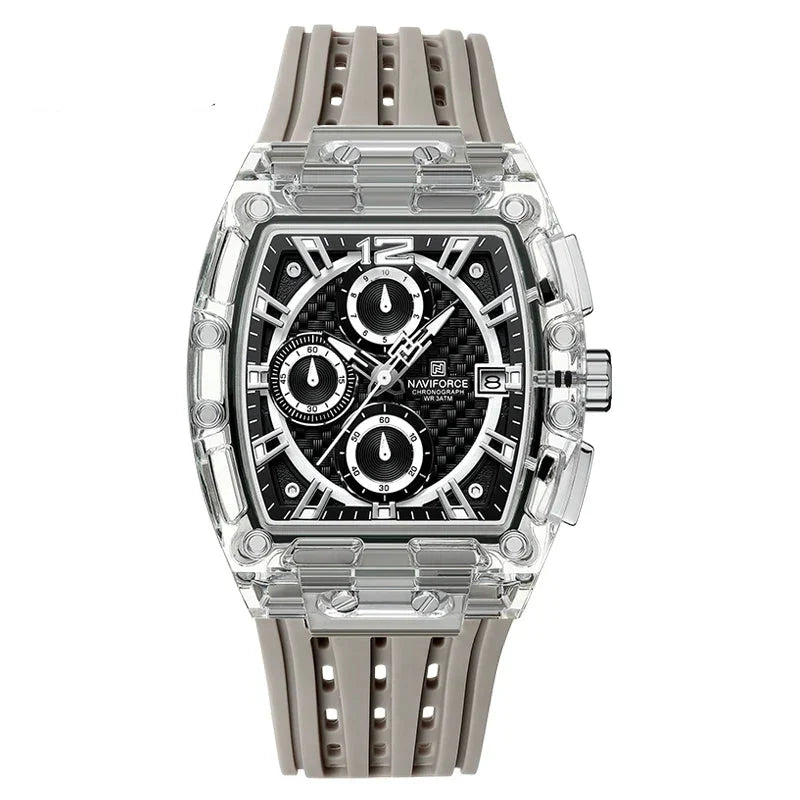 Men’s Sport Watch – High-Quality Quartz Chronograph with Silica Strap, 50M Waterproof, Date Display
