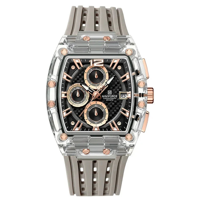 Men’s Sport Watch – High-Quality Quartz Chronograph with Silica Strap, 50M Waterproof, Date Display