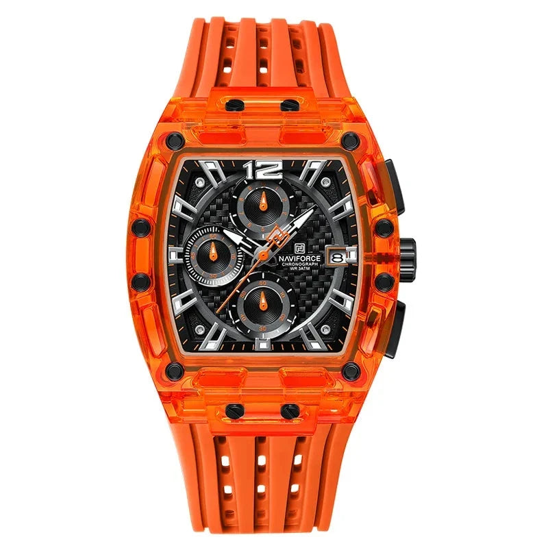 Men’s Sport Watch – High-Quality Quartz Chronograph with Silica Strap, 50M Waterproof, Date Display