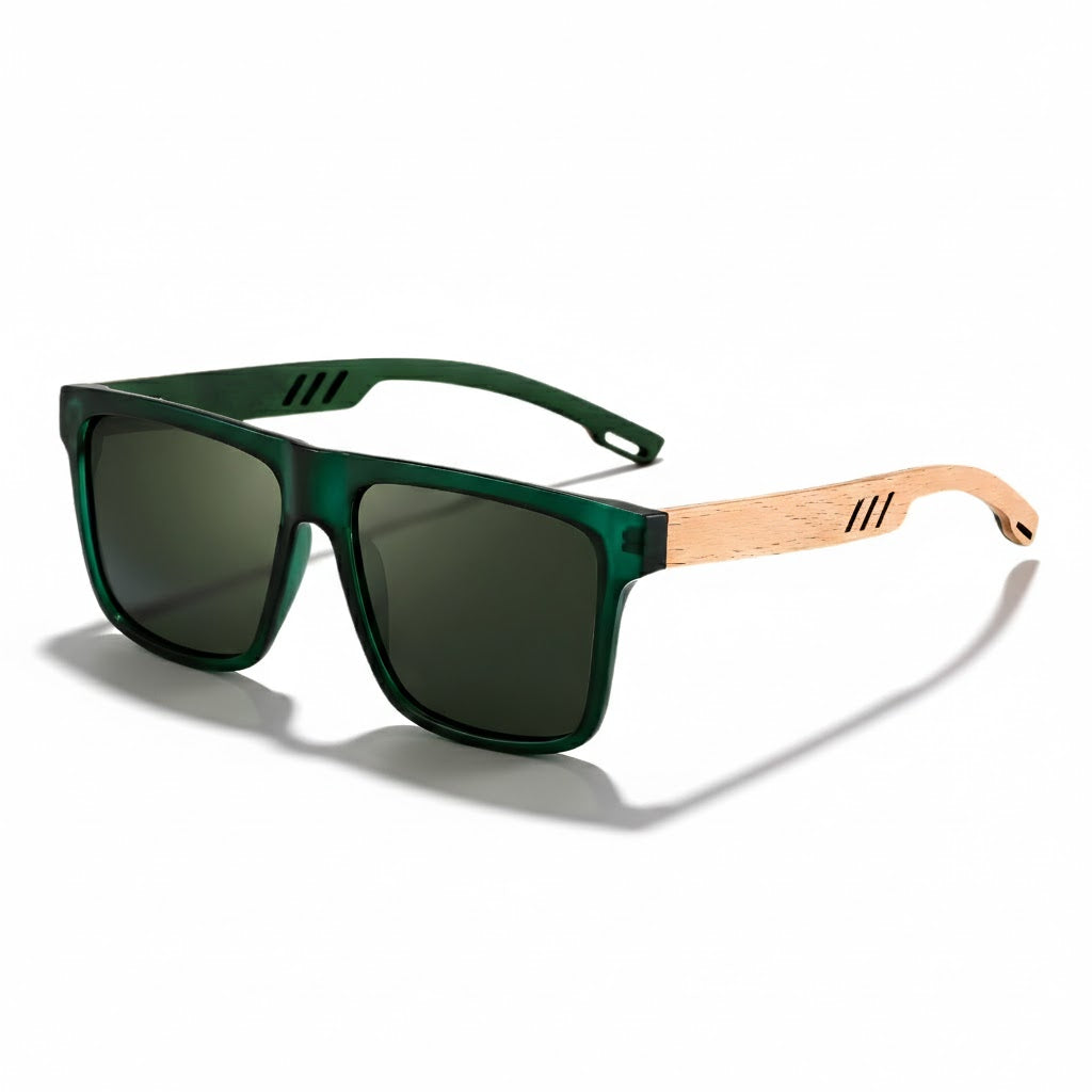 Men’s Square Wooden Polarized Sunglasses – High-Quality Fashion Sports Sun Glasses with Mirror Lenses and UV400 Protection