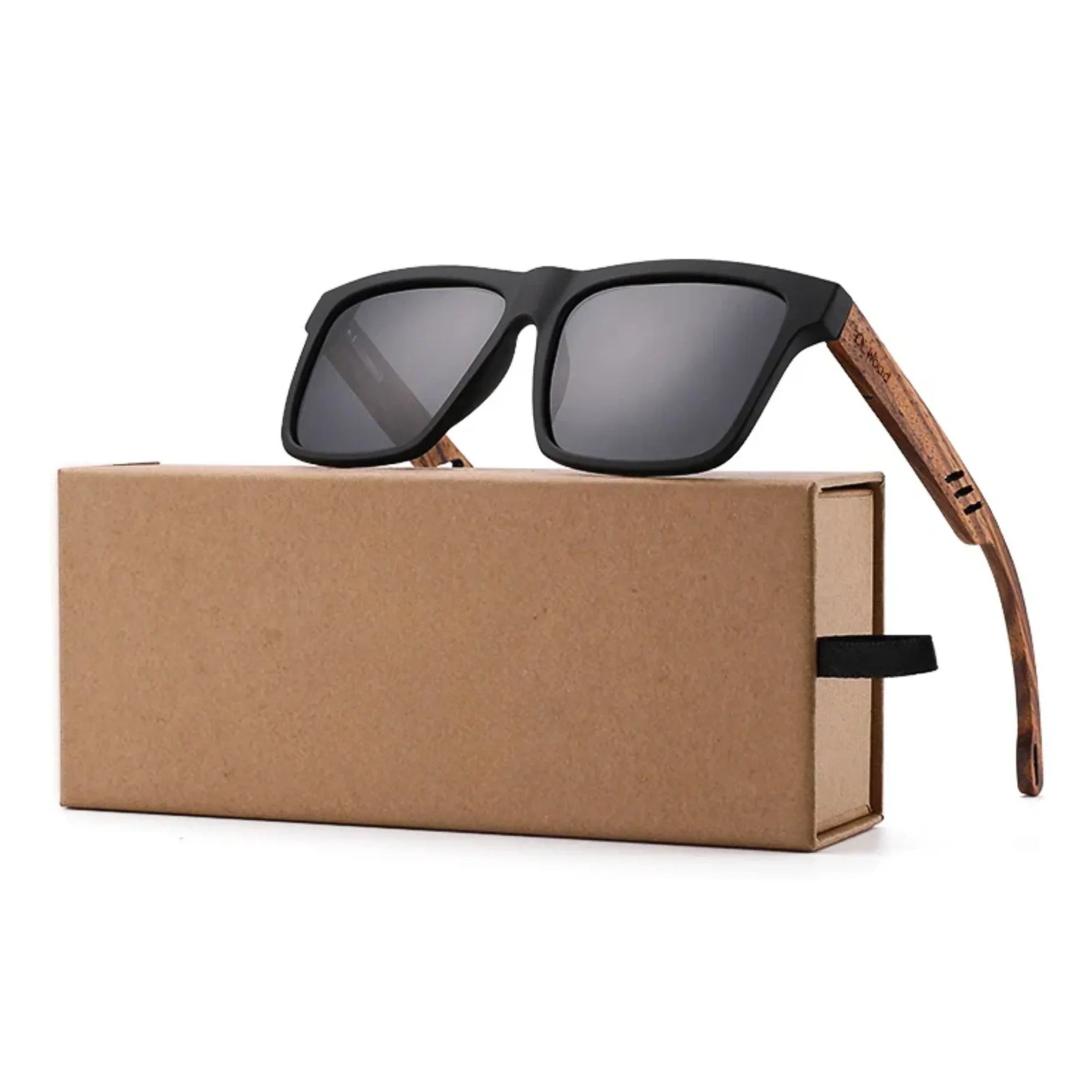 Men’s Square Wooden Polarized Sunglasses – High-Quality Fashion Sports Sun Glasses with Mirror Lenses and UV400 Protection