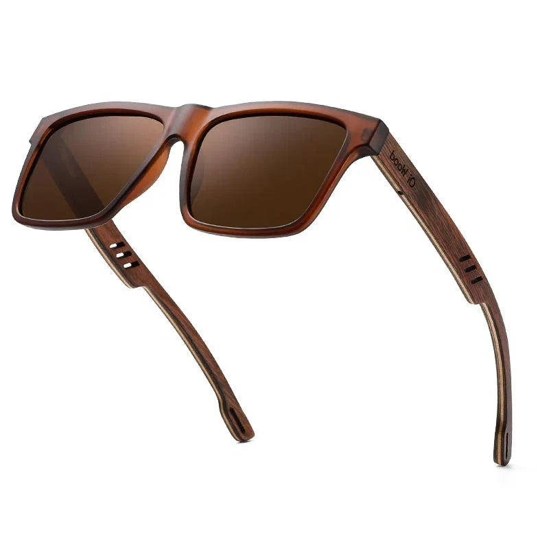 Men’s Square Wooden Polarized Sunglasses – High-Quality Fashion Sports Sun Glasses with Mirror Lenses and UV400 Protection