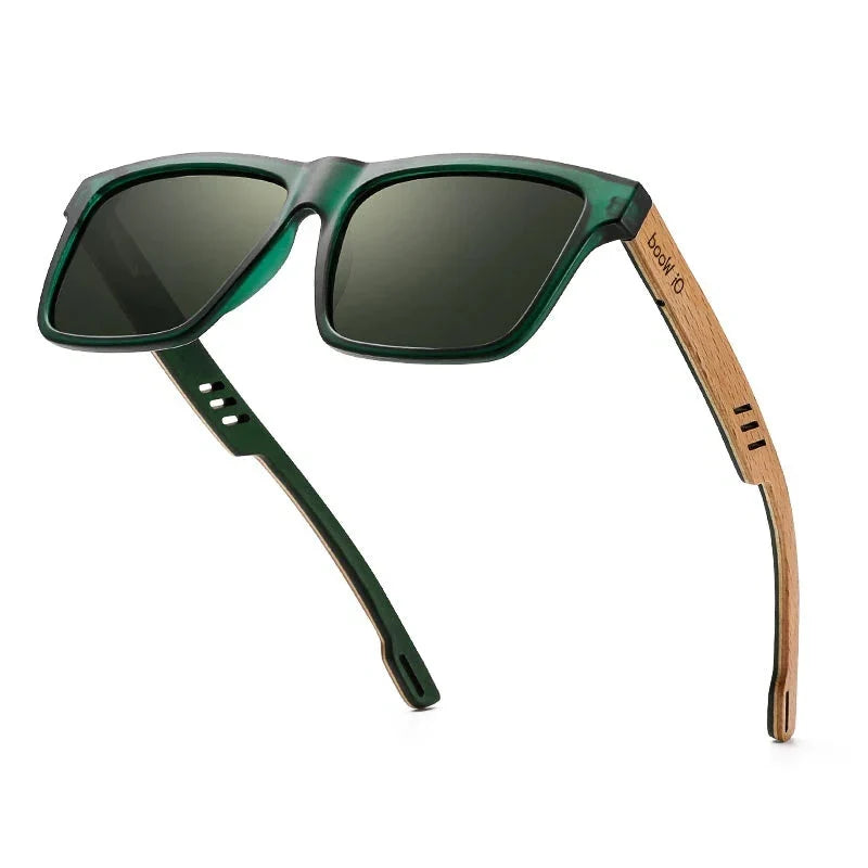 Men’s Square Wooden Polarized Sunglasses – High-Quality Fashion Sports Sun Glasses with Mirror Lenses and UV400 Protection