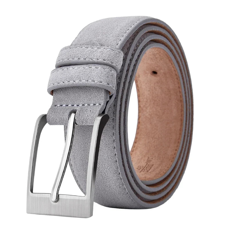 Suede Cow Leather Belt for Men and Women – Plaid Jeans Belt with Pin Buckle, High-Quality Genuine Leather