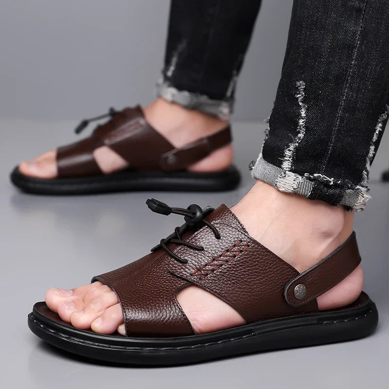 Leather Summer Sandals – Comfortable Non-Slip Slip-On Casual Style