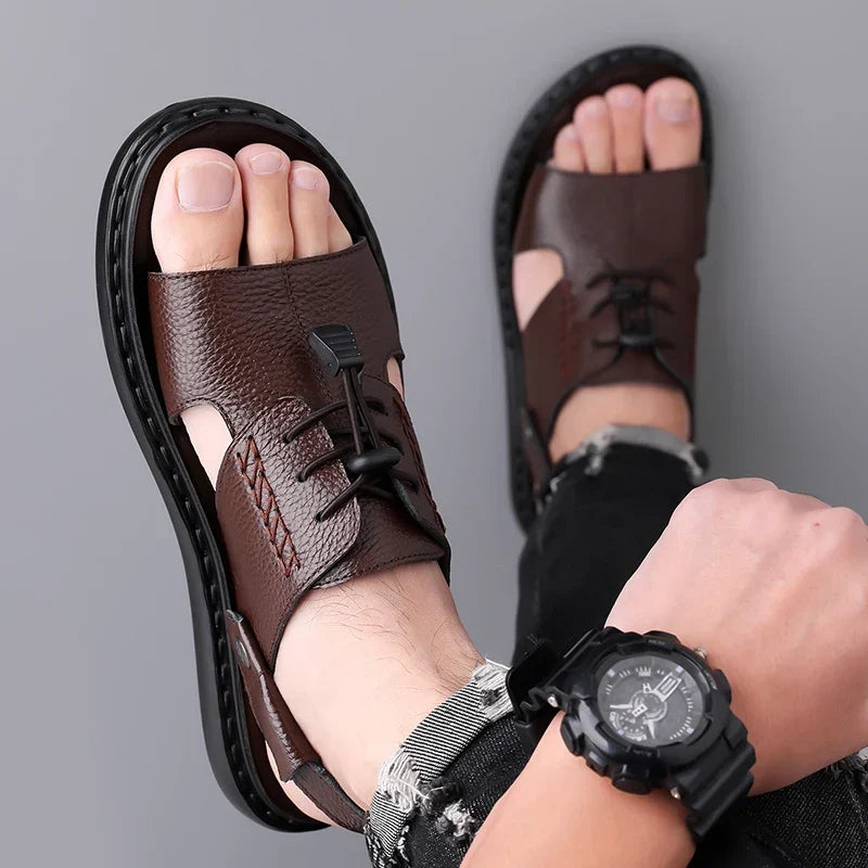 Leather Summer Sandals – Comfortable Non-Slip Slip-On Casual Style