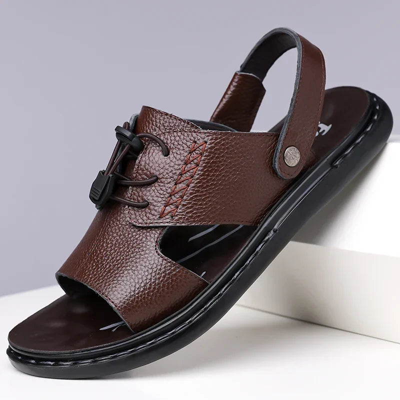 Leather Summer Sandals – Comfortable Non-Slip Slip-On Casual Style