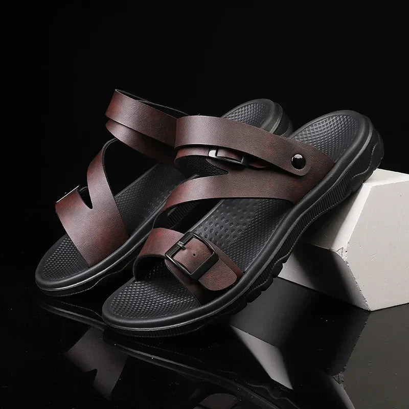 Summer Sandals for Men Outdoor Casual Sport Slippers PU Leather Non-slip Breathable Roman Shoes