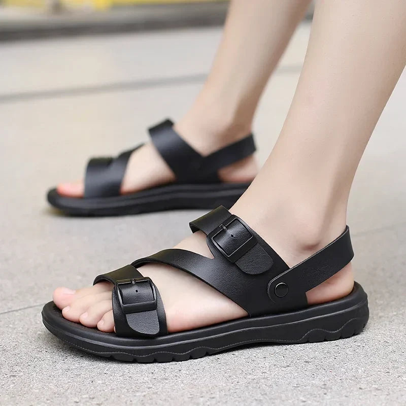 Summer Sandals for Men Outdoor Casual Sport Slippers PU Leather Non-slip Breathable Roman Shoes