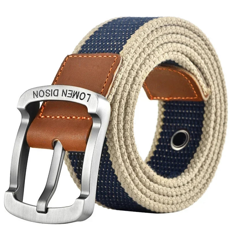 Tactical Men’s Canvas Belt – Fashion Casual Nylon Waistband with Pin Buckle, All-Match for Jeans, Outdoor, Sports & Hunting