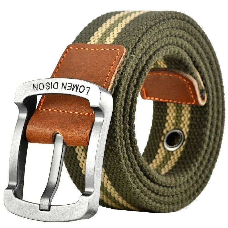 Tactical Men’s Canvas Belt – Fashion Casual Nylon Waistband with Pin Buckle, All-Match for Jeans, Outdoor, Sports & Hunting