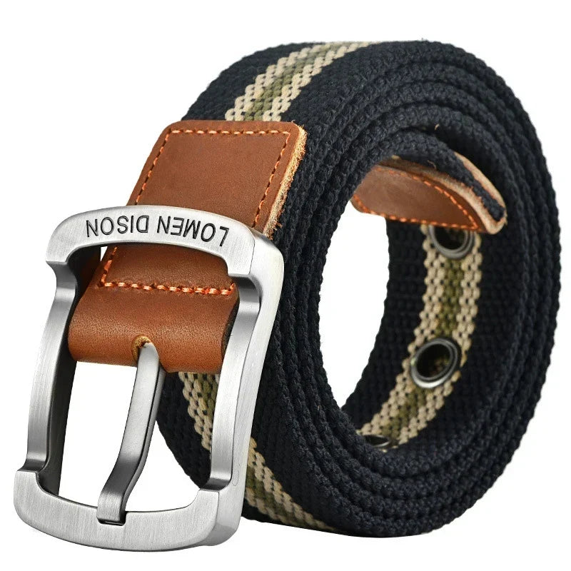 Tactical Men’s Canvas Belt – Fashion Casual Nylon Waistband with Pin Buckle, All-Match for Jeans, Outdoor, Sports & Hunting