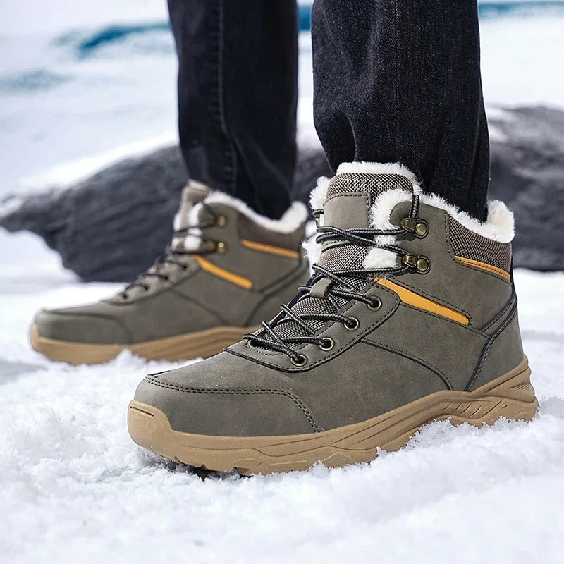 Men’s High-Top Fleece-Lined Boots – Thick Sole, Snow, Hiking, Hunting, Autumn/Winter