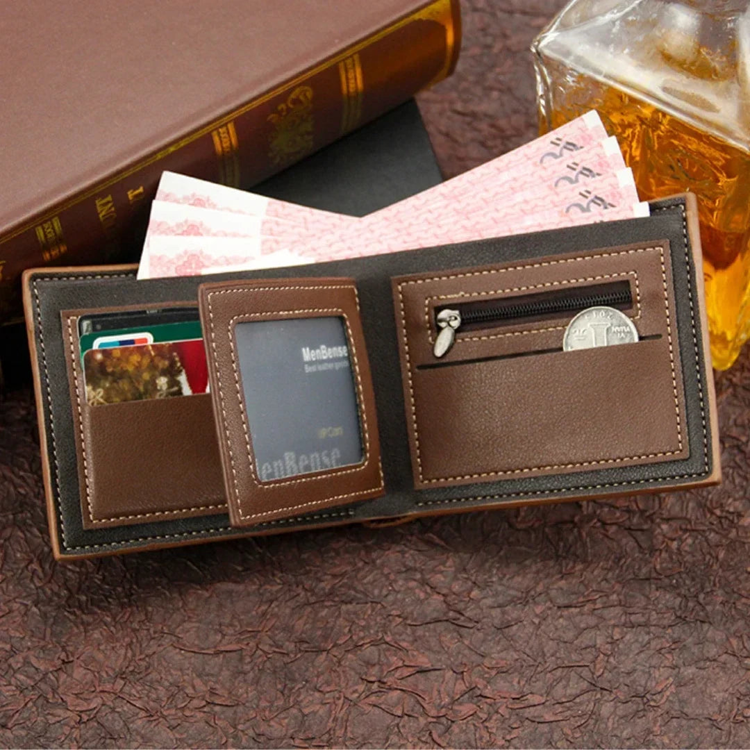 Vintage Men’s Leather Wallet – Short Design, Multi-Slot Card Holder, Coin Pocket, Large Capacity
