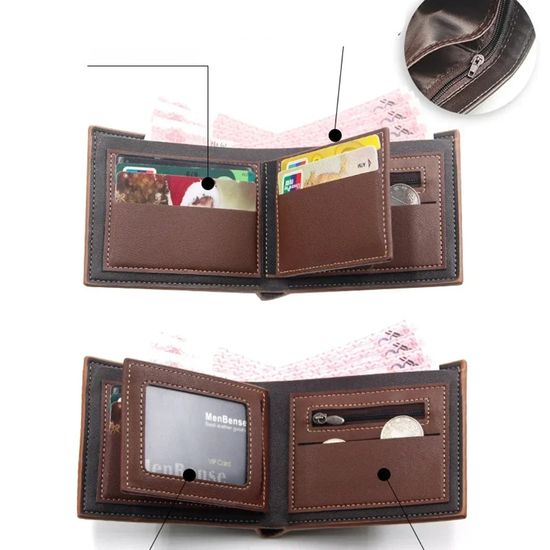 Vintage Men’s Leather Wallet – Short Design, Multi-Slot Card Holder, Coin Pocket, Large Capacity